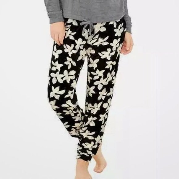 Three Dots Velour Jogger Pants Pj's Loungewear 
Women's Medium Black Gray Floral - Picture 1 of 16
